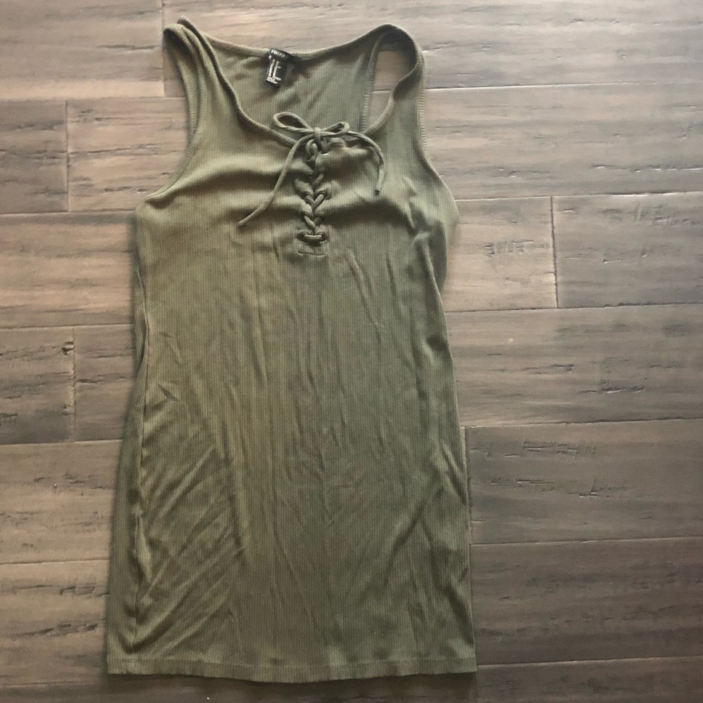 Forever 21 XL Green Ribbed lace up short dress